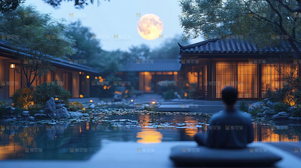 中秋素材团圆花灯月饼荷花灯赏月