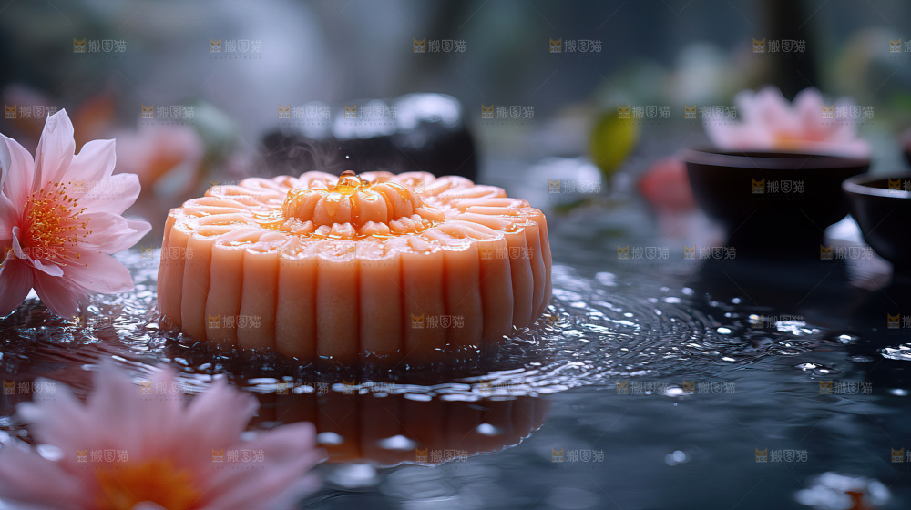 中秋素材团圆花灯月饼荷花灯赏月