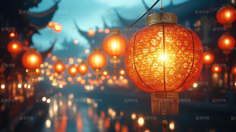 中秋素材团圆花灯月饼荷花灯赏月