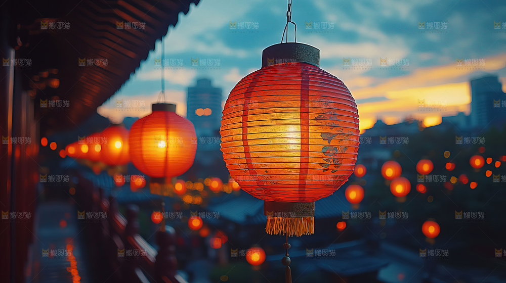 中秋素材团圆花灯月饼荷花灯赏月