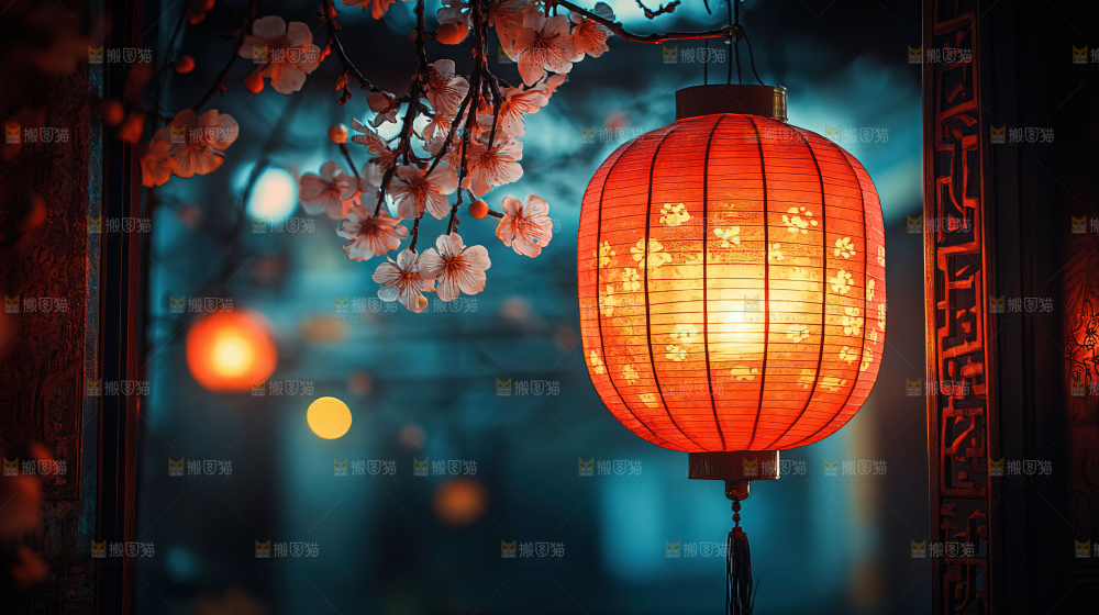 中秋素材团圆花灯月饼荷花灯赏月