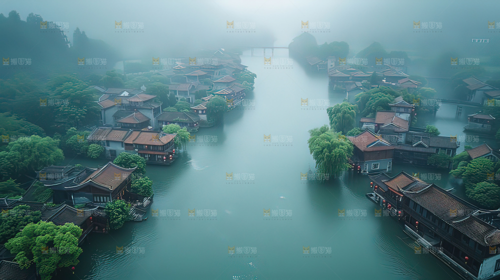 水乡乌篷船建筑江南大美中国宁静静谧