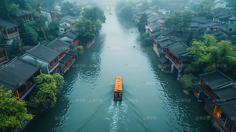 水乡乌篷船建筑江南大美中国宁静静谧