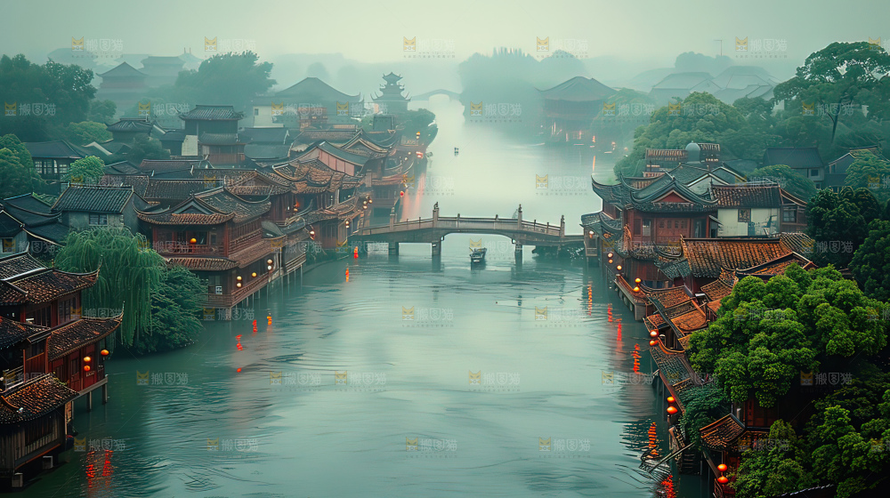 水乡乌篷船建筑江南大美中国宁静静谧
