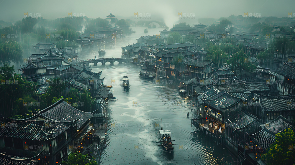 水乡乌篷船建筑江南大美中国宁静静谧