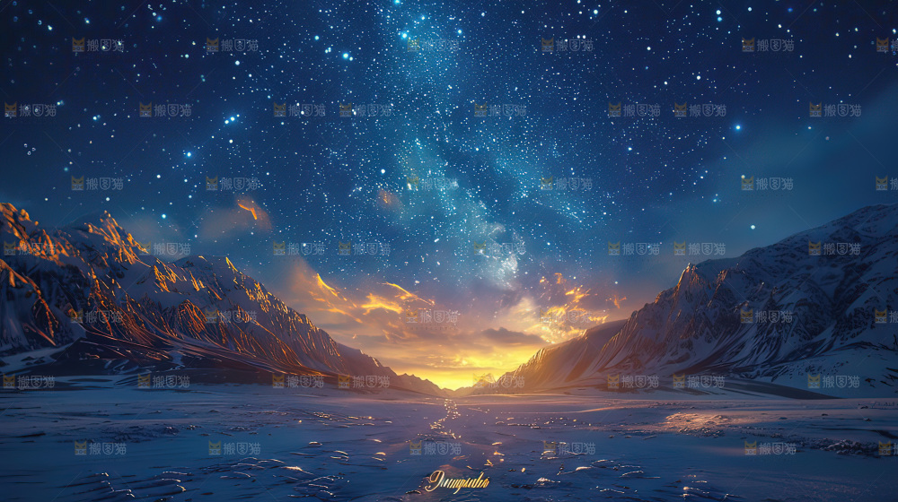 雪山星空银河攀登冒险团队