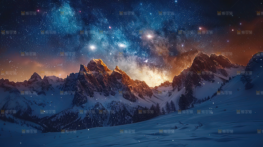 雪山星空银河攀登冒险团队