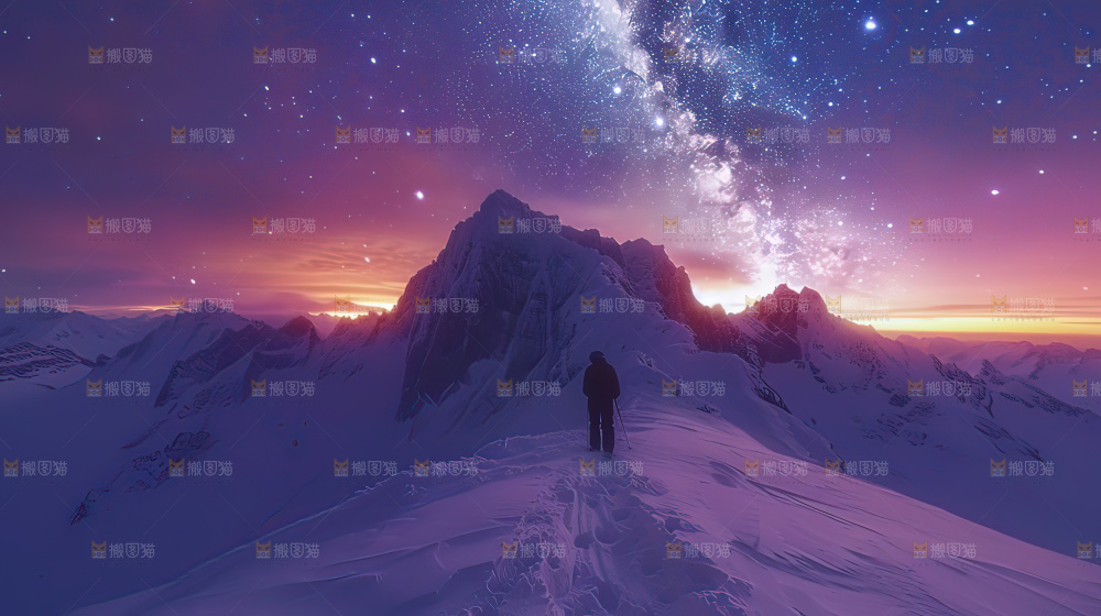 雪山星空银河攀登冒险团队