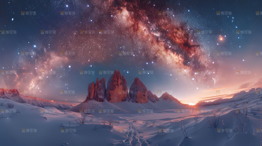 雪山星空银河攀登冒险团队