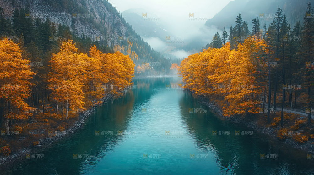 秋日落叶景观场景建筑素材