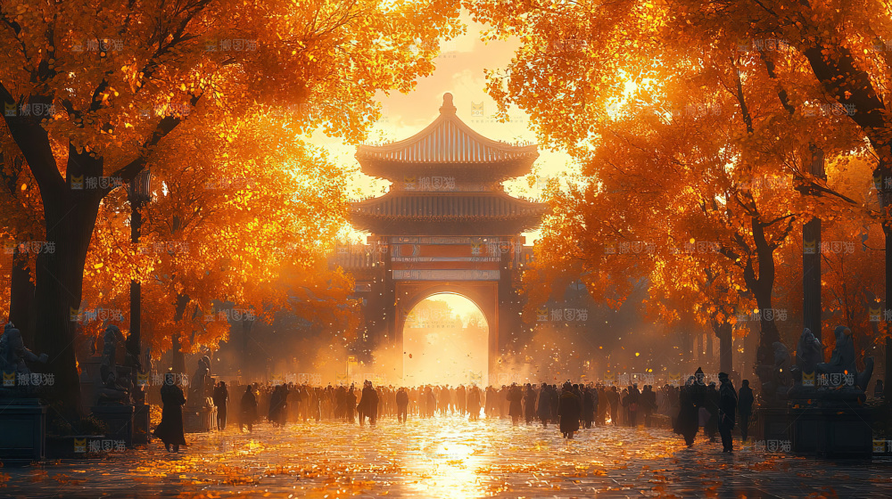 秋日落叶景观场景建筑素材
