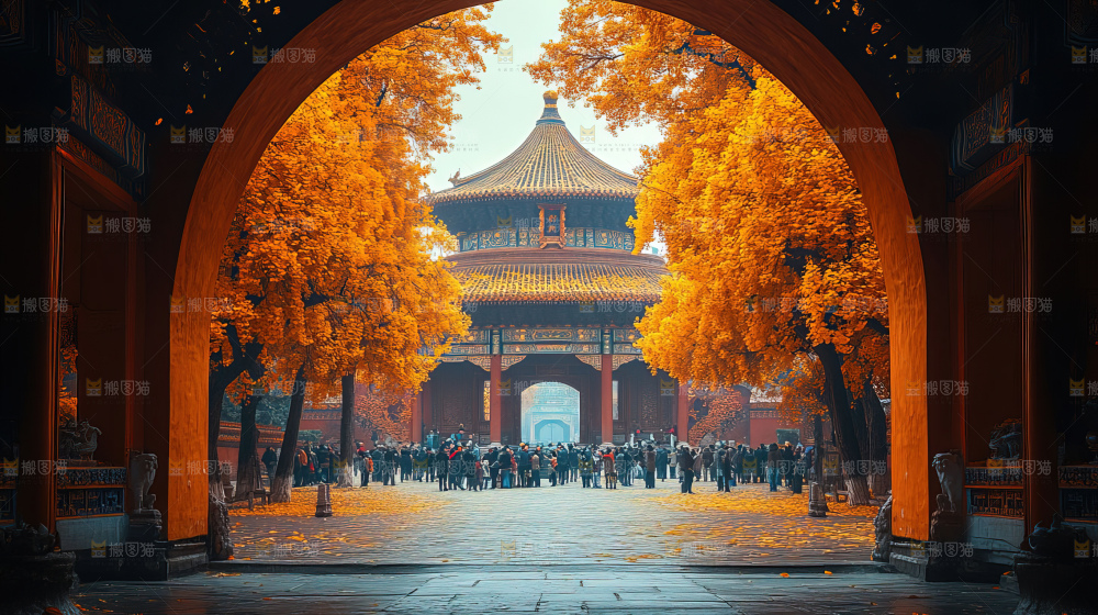 秋日落叶景观场景建筑素材