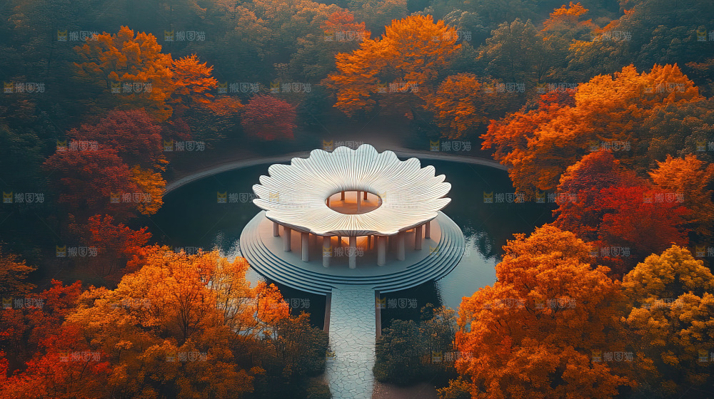 秋日落叶景观场景建筑素材