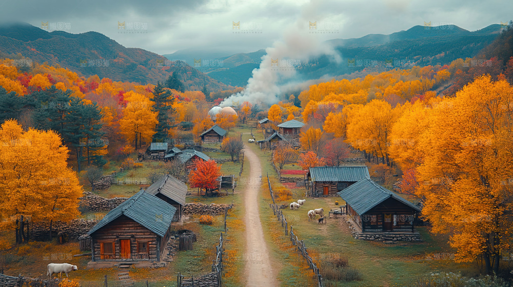 秋日落叶景观场景建筑素材