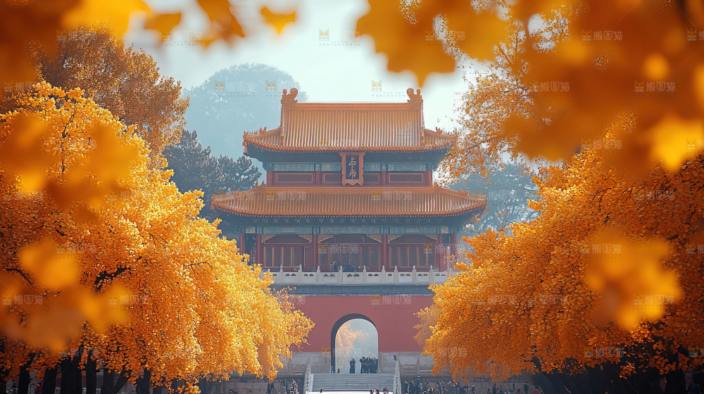 秋日落叶景观场景建筑素材