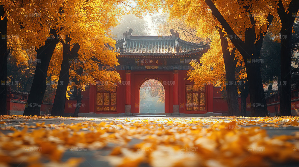 秋日落叶景观场景建筑素材
