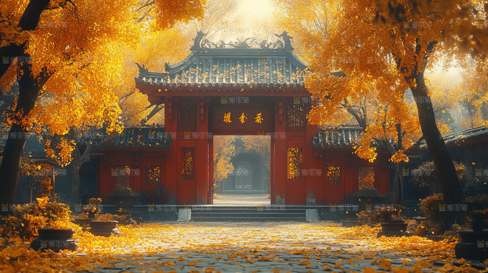 秋日落叶景观场景建筑素材