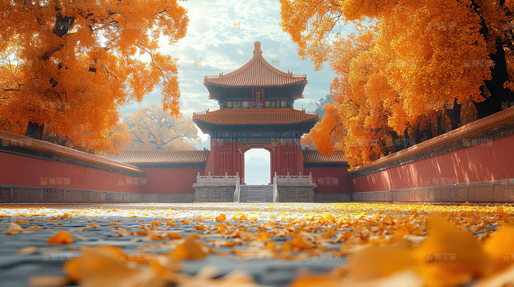 秋日落叶景观场景建筑素材