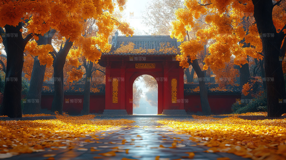秋日落叶景观场景建筑素材
