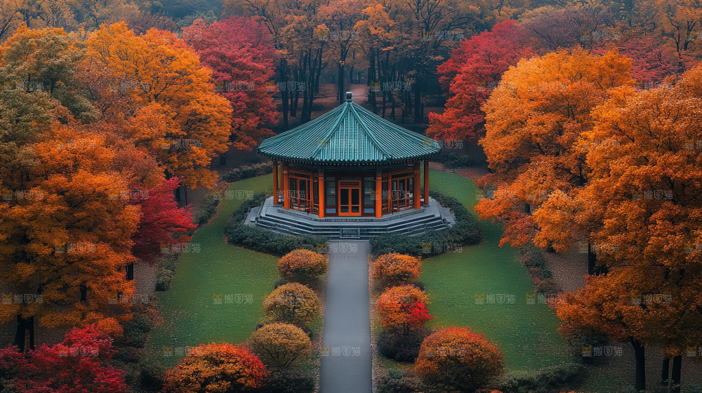 秋日落叶景观场景建筑素材