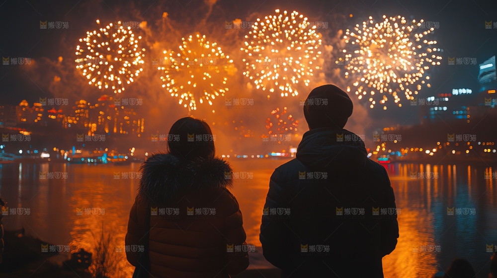 现代城市烟花夜景节日