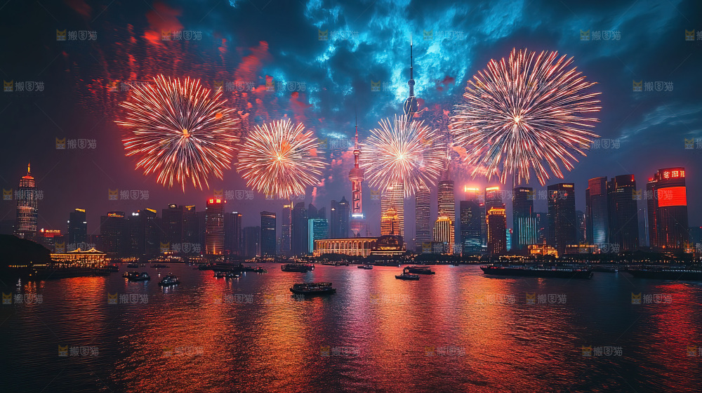 现代城市烟花夜景节日