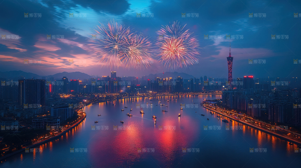 现代城市烟花夜景节日