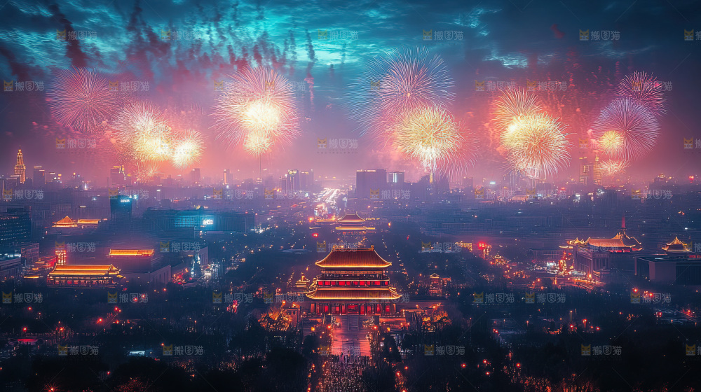 现代城市烟花夜景节日