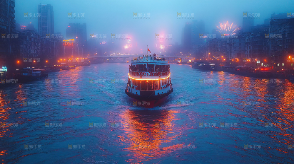 现代城市烟花夜景节日