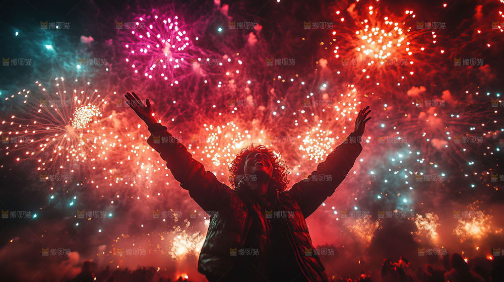 现代城市烟花夜景节日