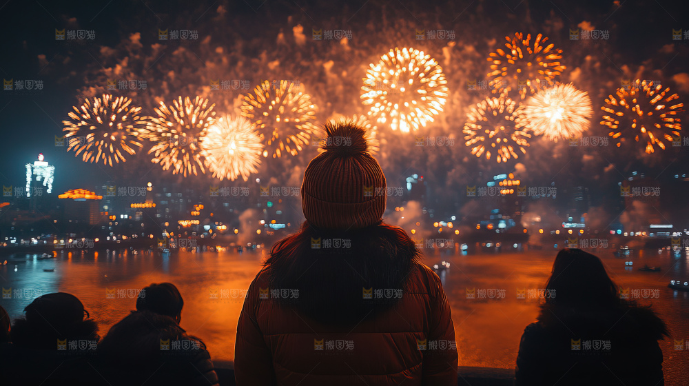 现代城市烟花夜景节日