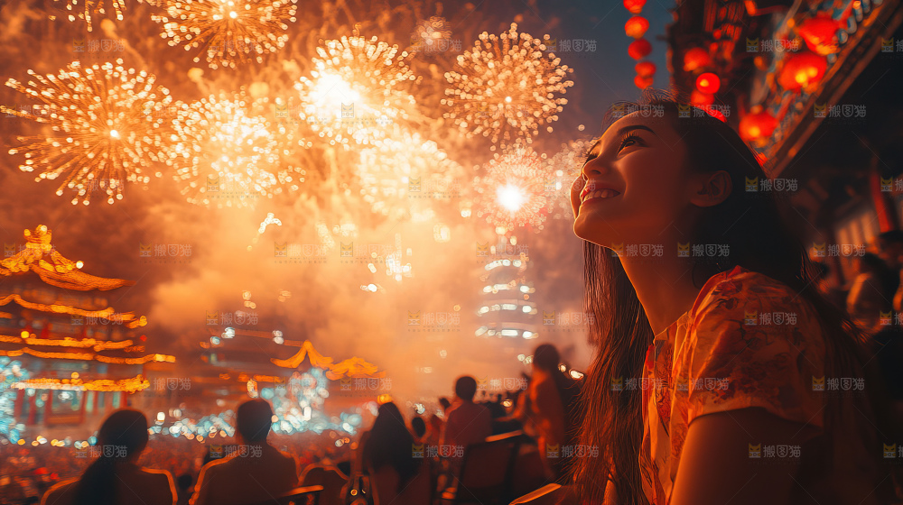 现代城市烟花夜景节日
