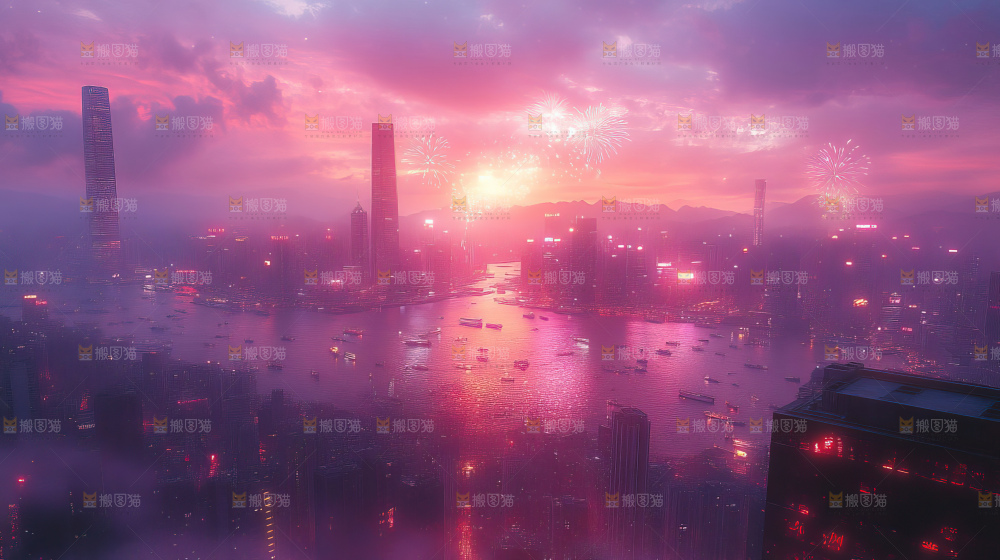 现代城市烟花夜景节日
